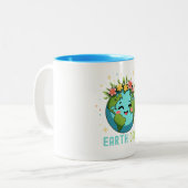 地球の日の環境かわいい地球とフローラ ツートーンマグカップ (正面左)