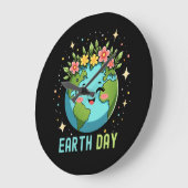 地球の日の環境かわいい地球とフローラ ラージ壁時計 (傾斜)