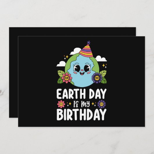 地球の日は私の誕生日おもしろい惑星自然 招待状 (正面/裏面)