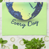 地球の日をパーソナライズする青い輝き地球 キッチンタオル (折り畳み)