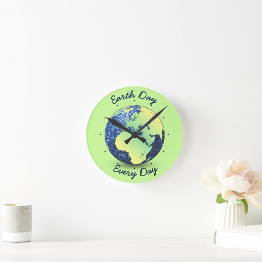 地球の日をパーソナライズする青い輝き地球 スクエア壁時計 (ホーム)