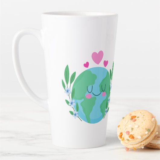 地球の日を愛する地球の笑顔 カフェラテマグ (インサイチュ)