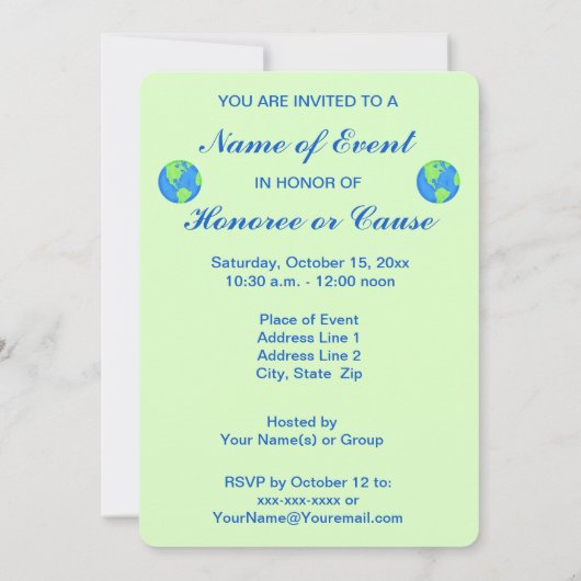 地球の日ラブグローブ救プラネットツリーを推進 招待状 (裏面)