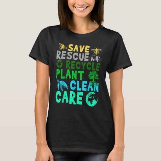 地球の日救蜂救助動物リサイクルプラスチック Tシャツ (正面)