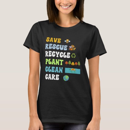 地球の日救蜂救助動物リサイクルプラスチック Tシャツ (正面)