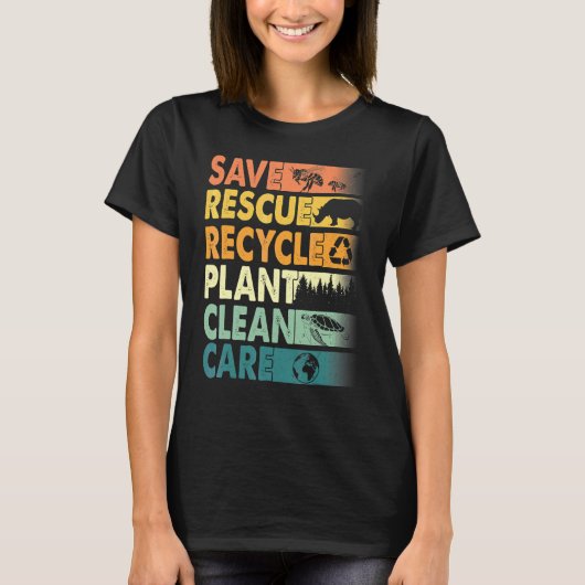 地球の日救蜂救助動物リサイクルプラスチック Tシャツ (正面)