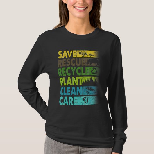 地球の日救蜂救助動物リサイクルプラスチック Tシャツ (正面)