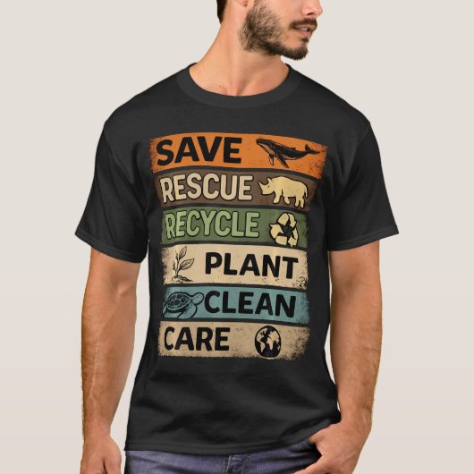 地球の日 プラントケア 救う 再利用 リサイクル Tシャツ (正面)