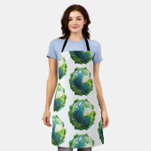 地球の日 – 緑と青の地球と木 エプロン (着用した状態)