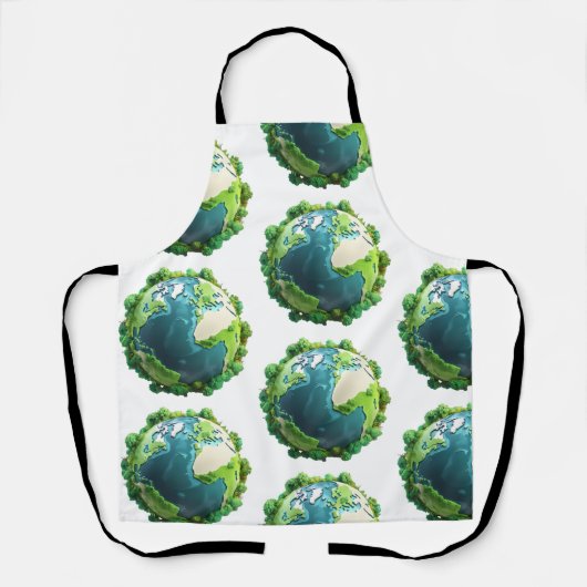 地球の日 – 緑と青の地球と木 エプロン (正面)