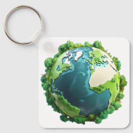 地球の日 – 緑と青の地球と木 キーホルダー
