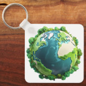 地球の日 – 緑と青の地球と木 キーホルダー (正面)