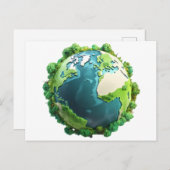 地球の日 – 緑と青の地球と木 シーズンポストカード (正面/裏面)