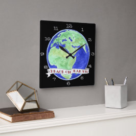 地球の時計の平和を変える時間 スクエア壁時計