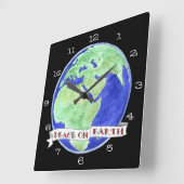 地球の時計の平和を変える時間 スクエア壁時計 (傾斜)