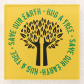 地球の木救を抱き締める ガラスコースター (正面)