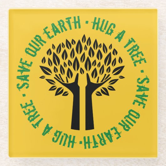 地球の木救を抱き締める ガラスコースター (正面)