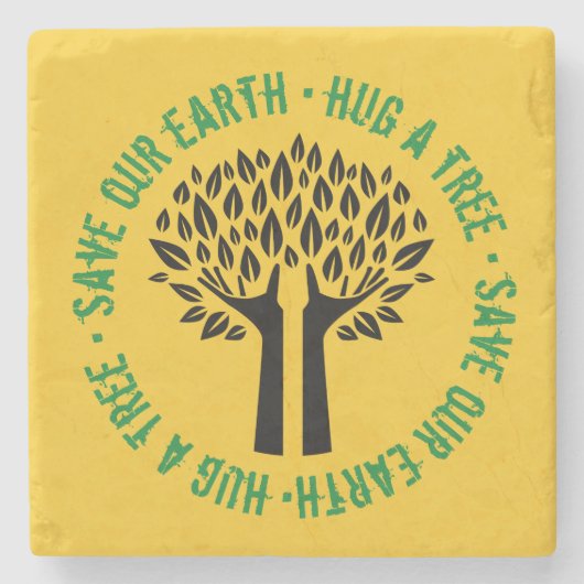 地球の木救を抱き締める ストーンコースター (正面)