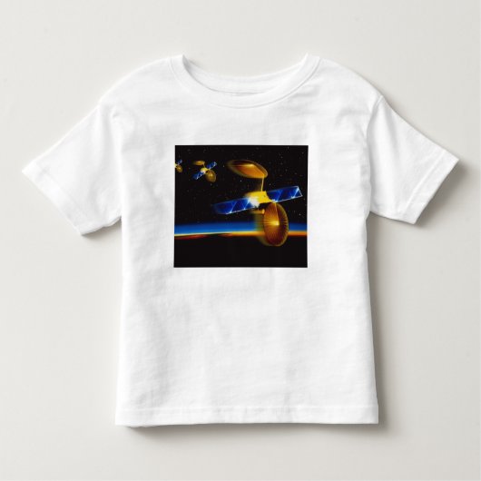 地球の水平線上の衛星のイラストレーション トドラーTシャツ (正面)