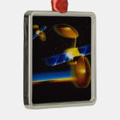 地球の水平線上の衛星のイラストレーション メタルオーナメント (右)