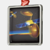 地球の水平線上の衛星のイラストレーション メタルオーナメント (左)