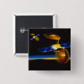 地球の水平線上の衛星のイラストレーション 缶バッジ (正面&裏面)