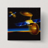 地球の水平線上の衛星のイラストレーション 缶バッジ (正面)