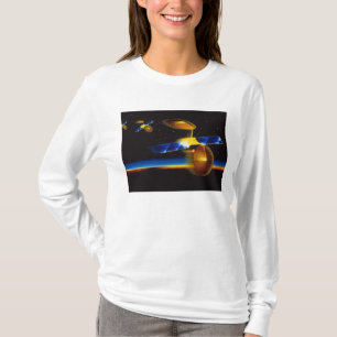 地球の水平線上の衛星のイラストレーション Tシャツ