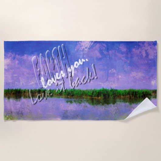 地球の私たちの家の青い夏の空と水 ビーチタオル (正面)