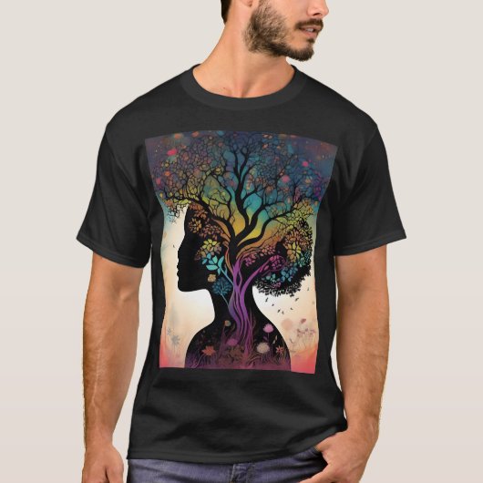 **"地球の精髄:抽象的なレディ・ナチュア"* Tシャツ (正面)