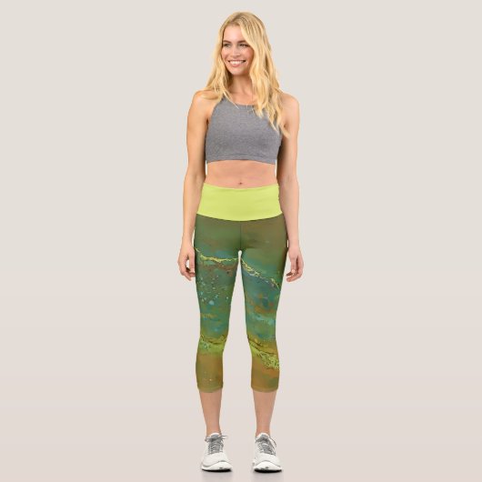 地球の緑、波打ち、タンボトム カプリレギンス (正面)