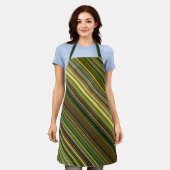 地球の色合い緑、黄色、茶色ストライプの エプロン (着用した状態)