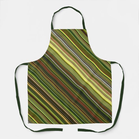 地球の色合い緑、黄色、茶色ストライプの エプロン (正面)