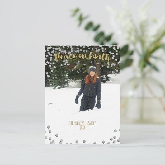 地球の金ゴールドの銀の休日のクリスマスの写真の平和 シーズンポストカード (スタンド正面)