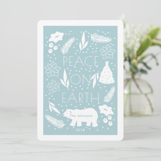 地球の青いクリスマスカードにホッキョクグマの平和 シーズンカード (スタンド正面)