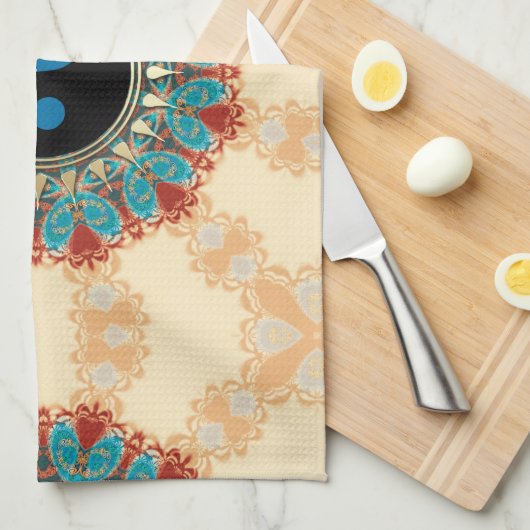 地球の青いYinYangのニューエイジの花のふきん キッチンタオル (四つ折り)