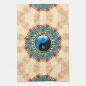 地球の青いYinYangのニューエイジの花のふきん キッチンタオル (縦)