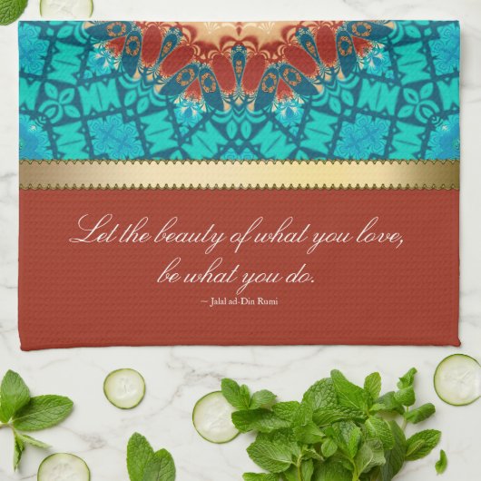 地球の青いYinYangのニューエイジの芸術の引用文のふきん キッチンタオル (折り畳み)