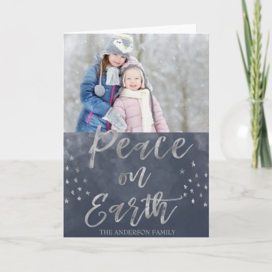 地球の青く、銀製の水彩画の写真の平和 シーズンカード (正面)