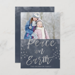 地球の青く、銀製の水彩画の写真の平和 招待状