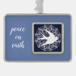 地球の鳩の曼荼羅の平和 シルバープレートフレームオーナメント