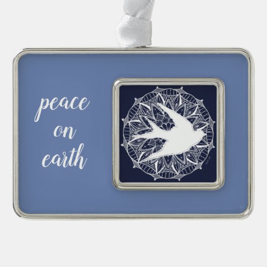 地球の鳩の曼荼羅の平和 シルバープレートフレームオーナメント (正面)