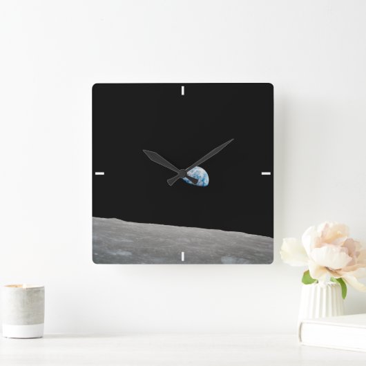 地球は月面地平線の上に上昇する。 スクエア壁時計 (ホーム)