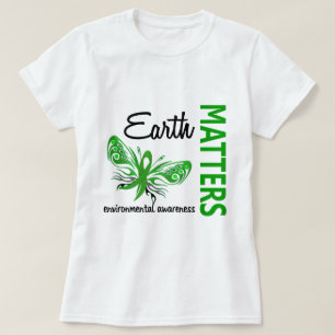 地球は環境についての意識蝶重要です Tシャツ