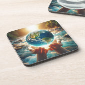 地球は私たちの手のデザイン コースター (左側)