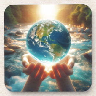 地球は私たちの手のデザイン コースター
