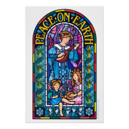 地球への平和ステンドグラスのクリスマスポスター ポスター