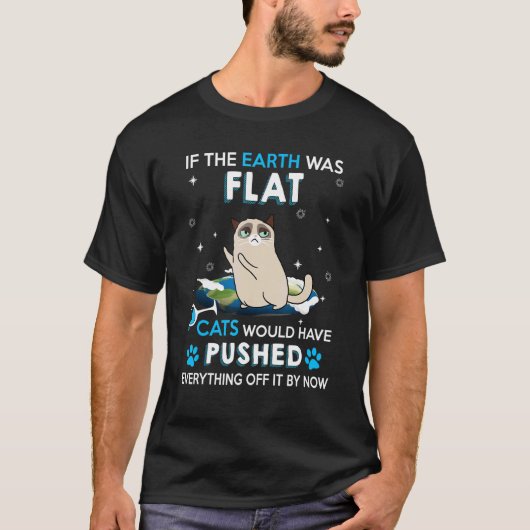 地球もしは平らな猫なら誰でも押し通しただろう Tシャツ (正面)