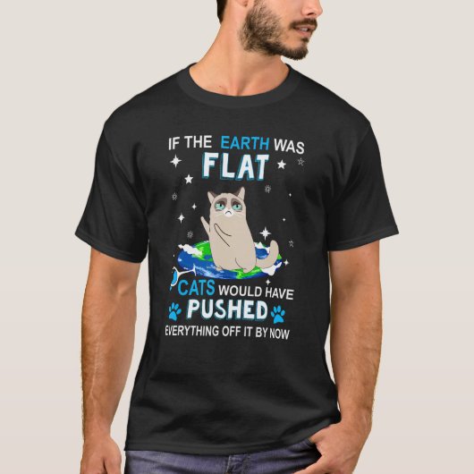 地球もしは平らな猫なら誰でも押し通しただろう Tシャツ (正面)