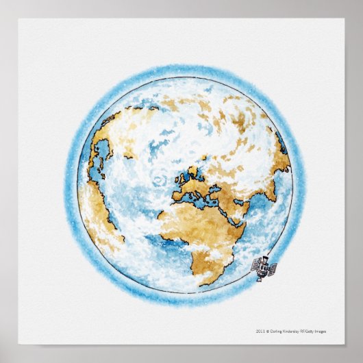 地球を周回する衛星のイラストレーション ポスター (正面)